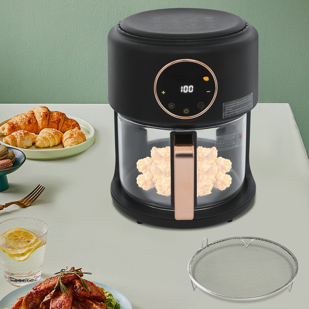 4.2L Airy Fryer Glass Air Fryer 110V Modern 360° Viewable Airy Fryer 1200W Black