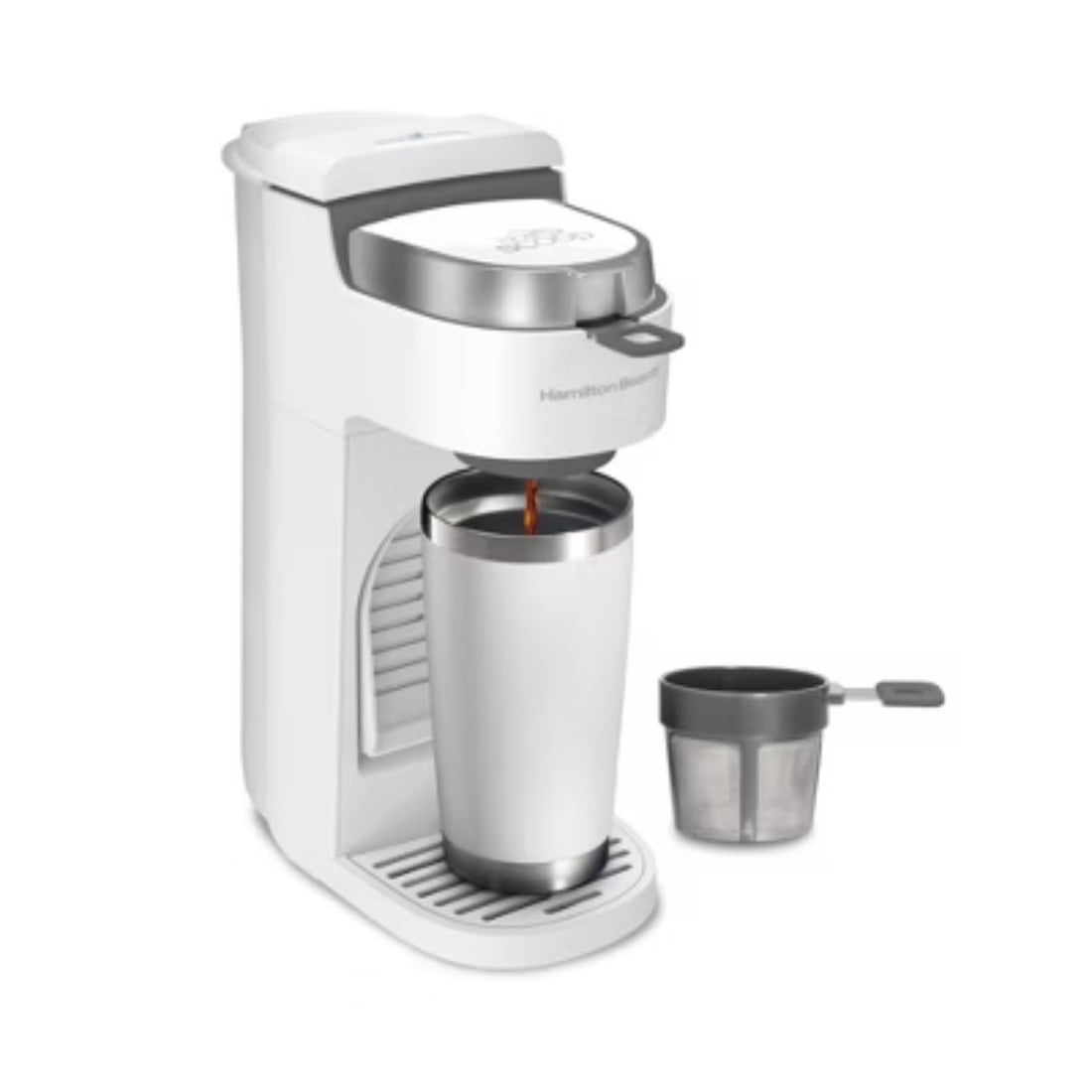 Single-Serve Coffee Maker: White, 14 oz Capacity, Uses Pods &amp; Ground Coffee, Dishwasher-Safe