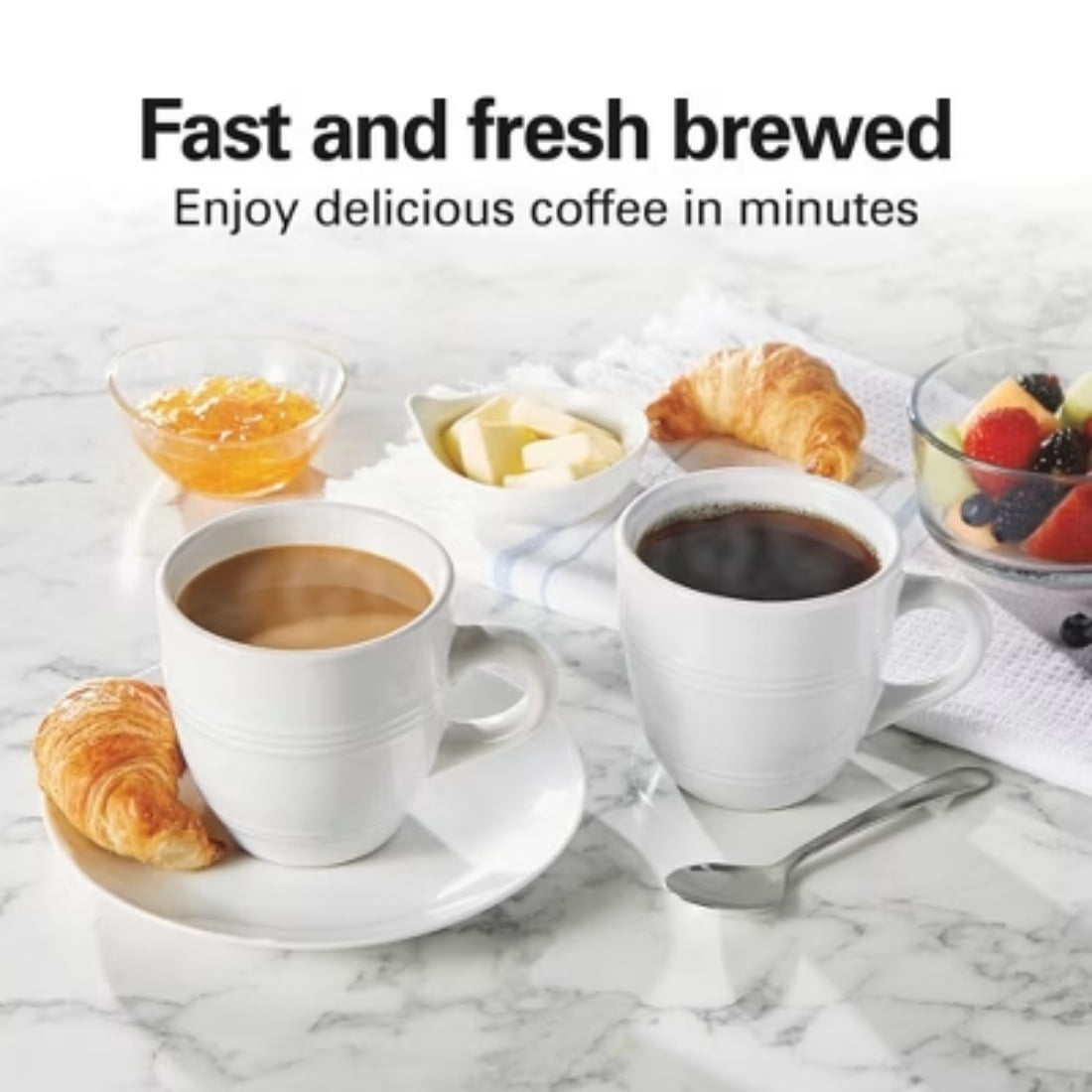 Single-Serve Coffee Maker: White, 14 oz Capacity, Uses Pods &amp; Ground Coffee, Dishwasher-Safe