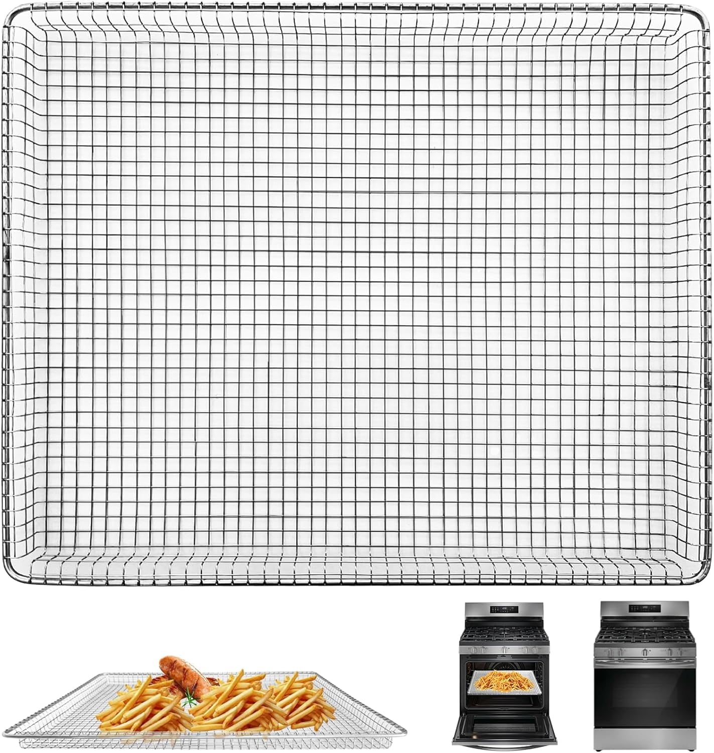 Air Fryer Basket Replacement for frigidaire Toaster Air Fryer Convection Oven, 18.4 * 15.2'' Mesh Air Fryer Stainless Steel Basket Wire Rack Accessories Parts, Dishwasher Safe