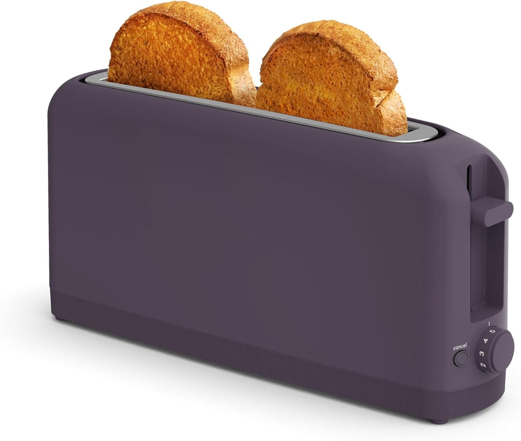 2 Slice Slim Toaster, 6-Level Color Adjustment with Reheat and Cancel Buttons, Removable Crumb Tray, 10" Long Slot, Anti-Jam and Auto-Off, Self-Centering Guide and Cord Winding, 900 Watts, Surf