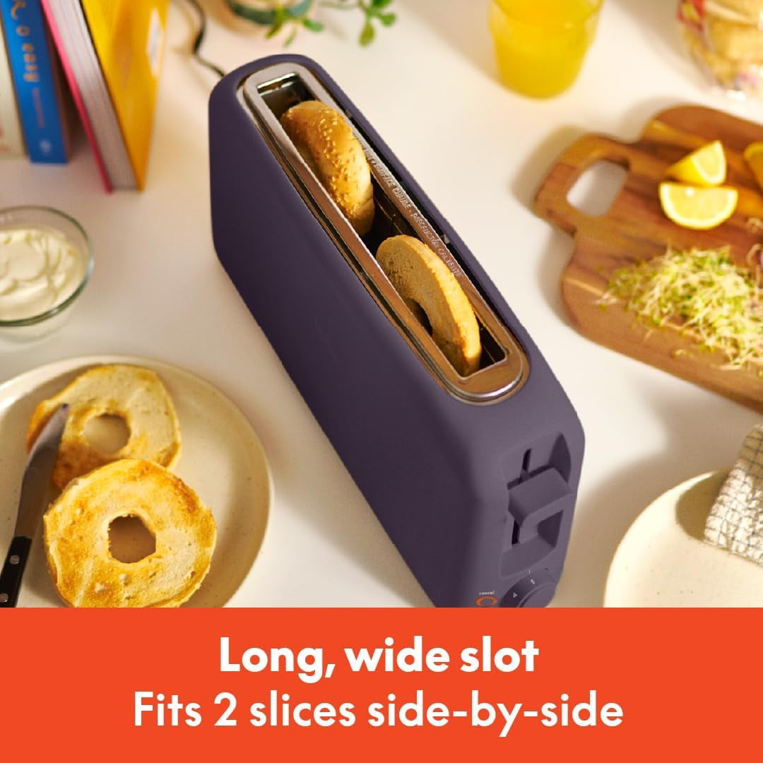 2 Slice Slim Toaster, 6-Level Color Adjustment with Reheat and Cancel Buttons, Removable Crumb Tray, 10" Long Slot, Anti-Jam and Auto-Off, Self-Centering Guide and Cord Winding, 900 Watts, Surf