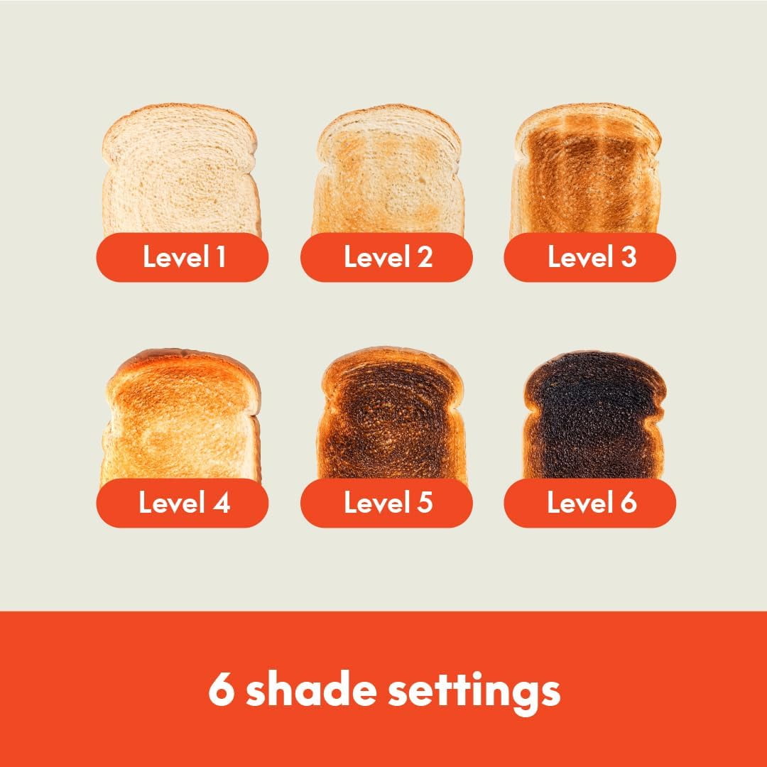 2 Slice Slim Toaster, 6-Level Color Adjustment with Reheat and Cancel Buttons, Removable Crumb Tray, 10" Long Slot, Anti-Jam and Auto-Off, Self-Centering Guide and Cord Winding, 900 Watts, Surf