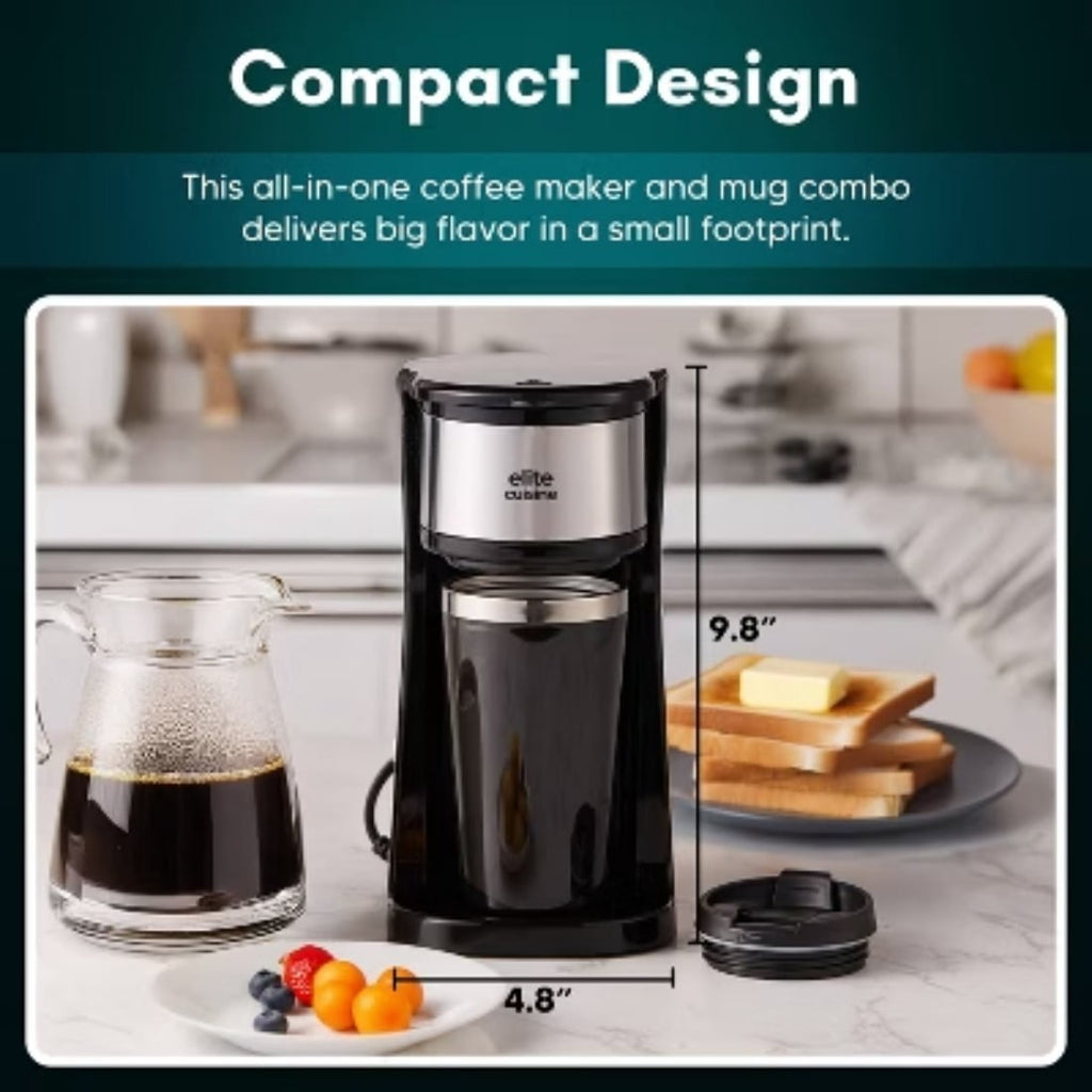 14oz Travel Tumbler, One-Touch Operation for Ground Coffee &amp; K-Cups, Compact Design for Home, Office, Dorm