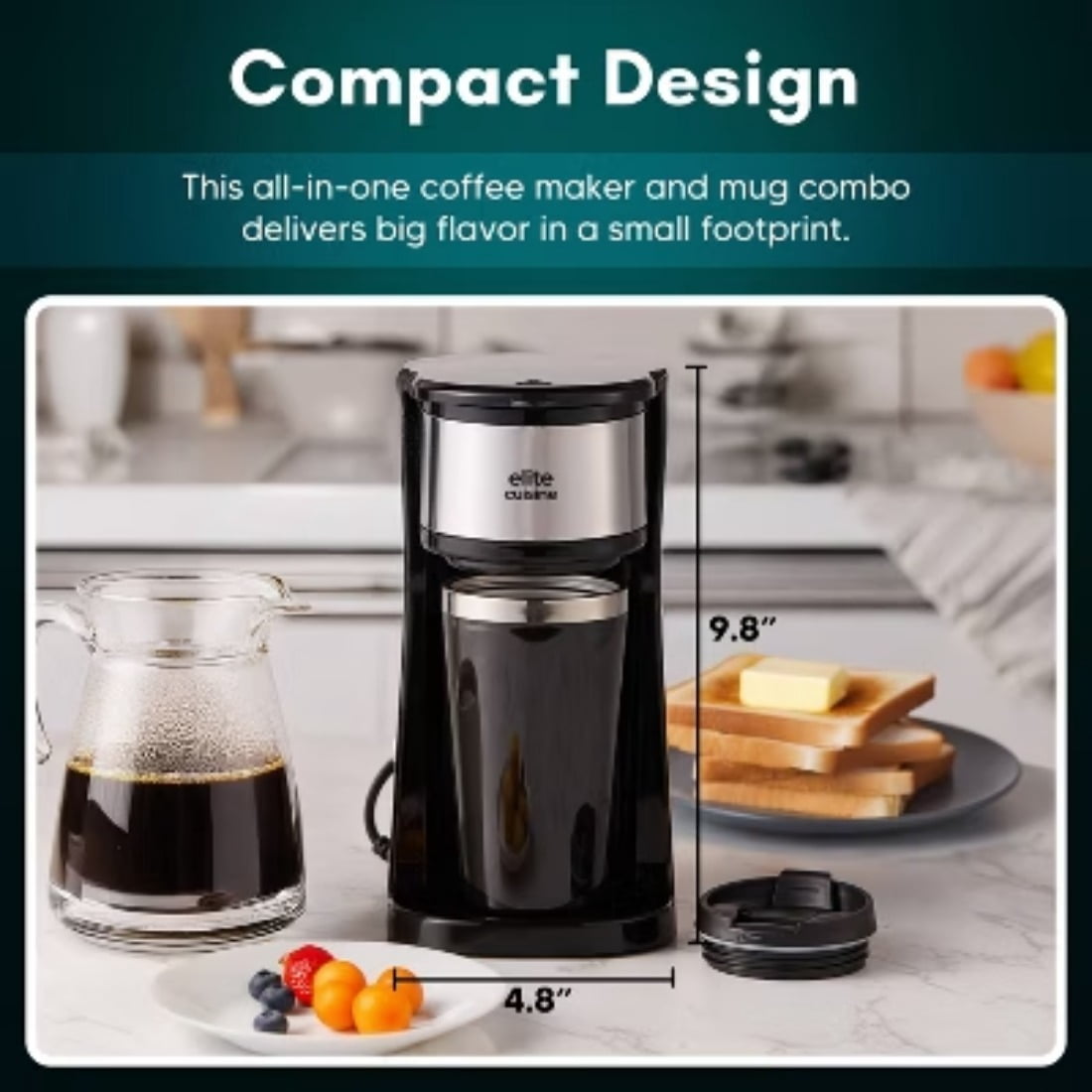 14oz Travel Tumbler, One-Touch Operation for Ground Coffee &amp; K-Cups, Compact Design for Home, Office, Dorm