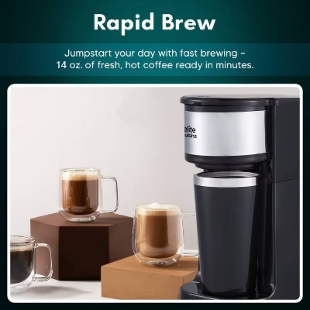 14oz Travel Tumbler, One-Touch Operation for Ground Coffee &amp; K-Cups, Compact Design for Home, Office, Dorm