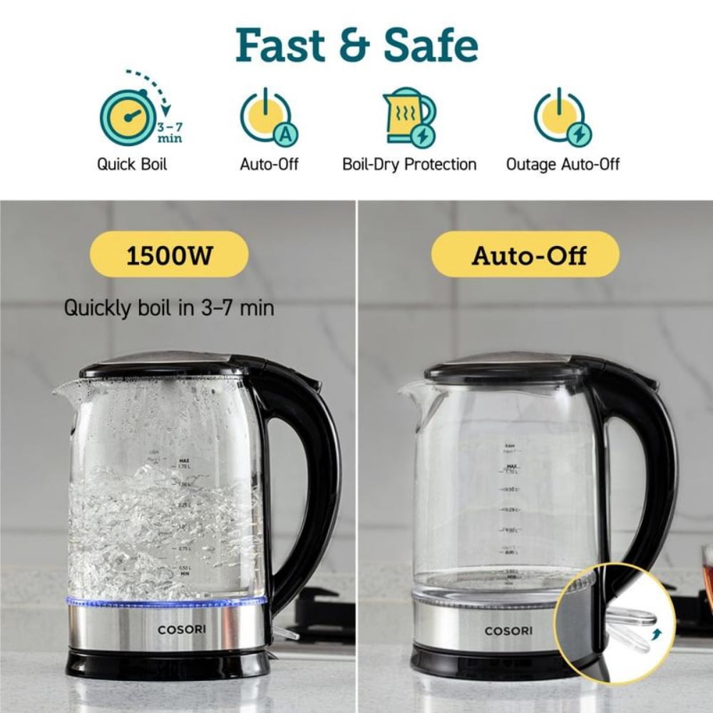 171 Electric Kettle 1.8QT Speed-Boil, Auto Shut-Off, Boil-Dry Protection, LED Indicator, BPA-Free, Perfect for Coffee Lovers