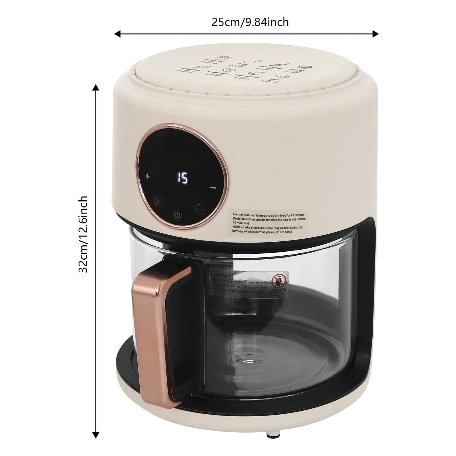 3.81Qt Air Fryer, Portable Glass Air Fryer Compact Smart Air Fryer Oven 8 Preset Modes with Digital Display Fast Preheat for Home Kitchens, Restaurants, Family Gatherings, Outdoor Picnics (White)