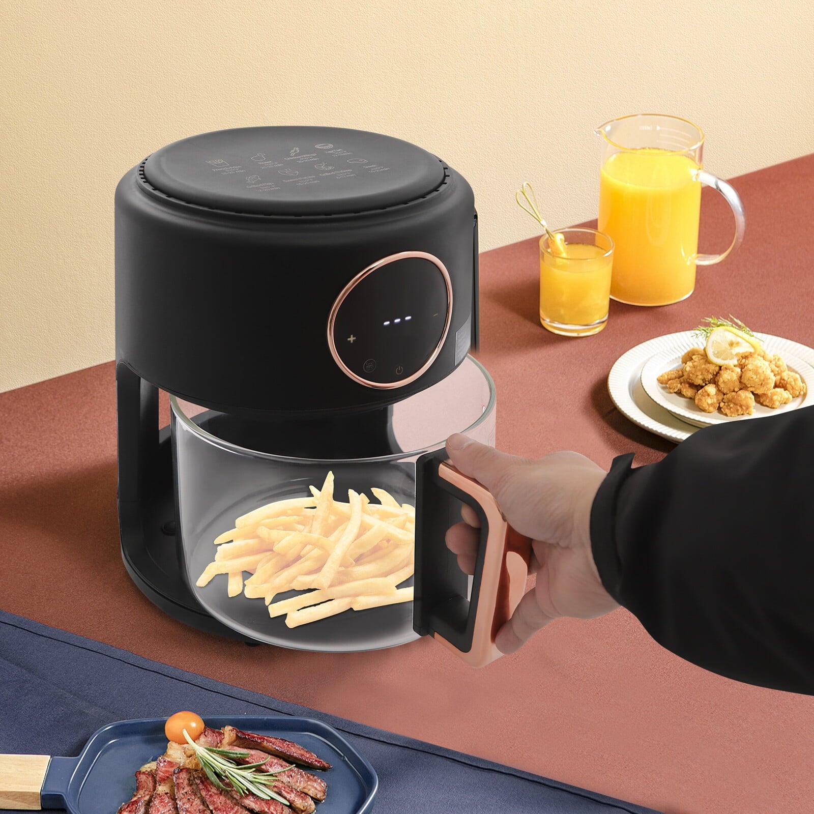 4.2L/3.81Qt Airy Fryer, 110V Glass Air Fryer, 360° Viewable Airy Fryer 1200W