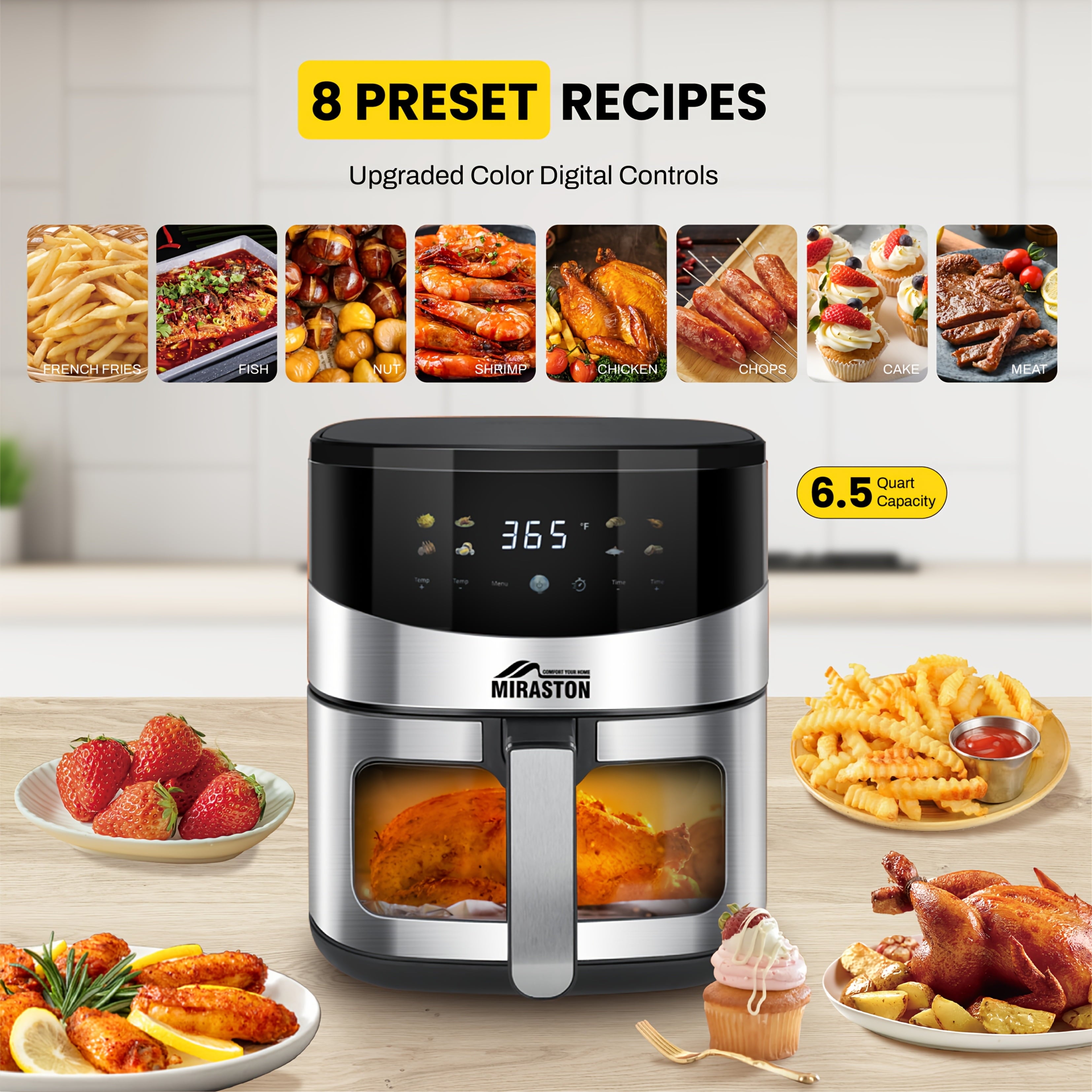 6.5QT/2.8QT Smart Touch Screen Viewable Window Air Fryer