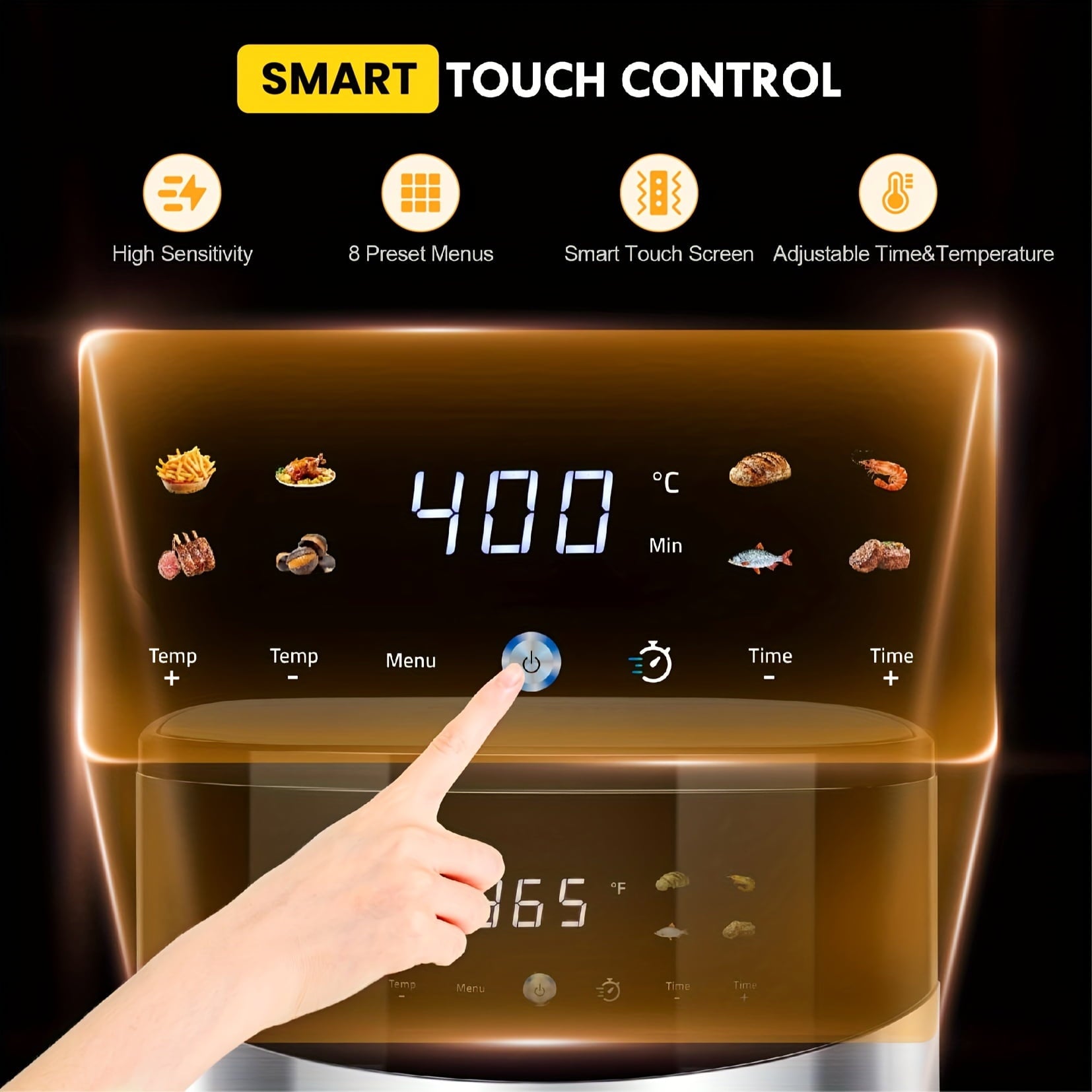 6.5QT/2.8QT Smart Touch Screen Viewable Window Air Fryer