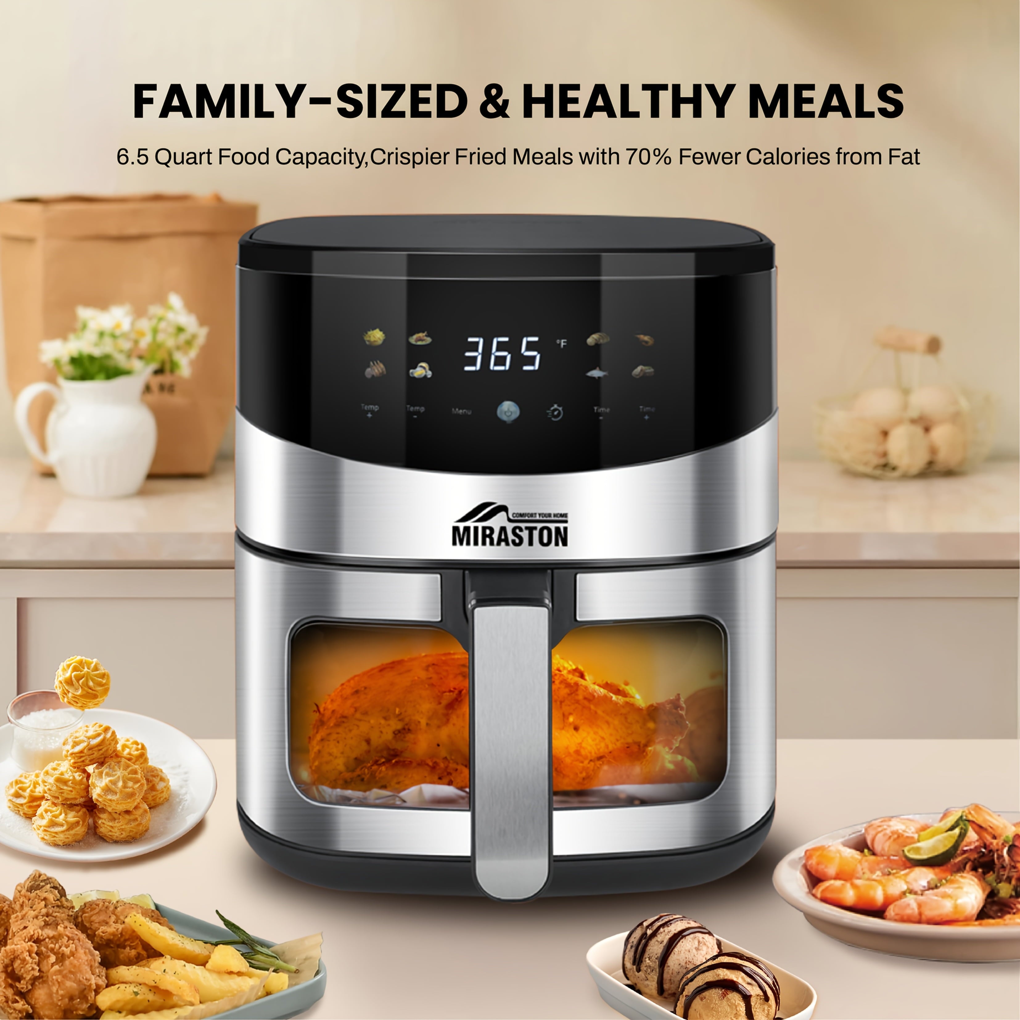 6.5QT/2.8QT Smart Touch Screen Viewable Window Air Fryer