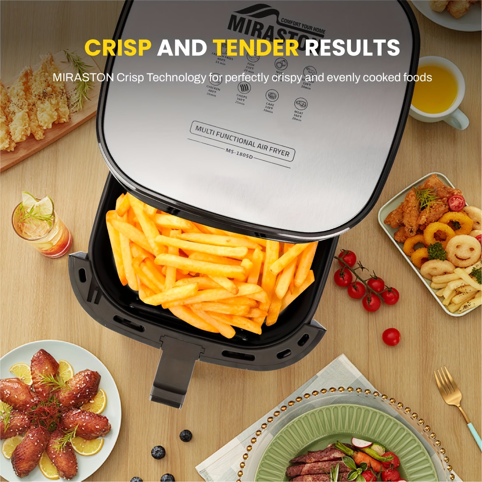 6.5QT/2.8QT Smart Touch Screen Viewable Window Air Fryer