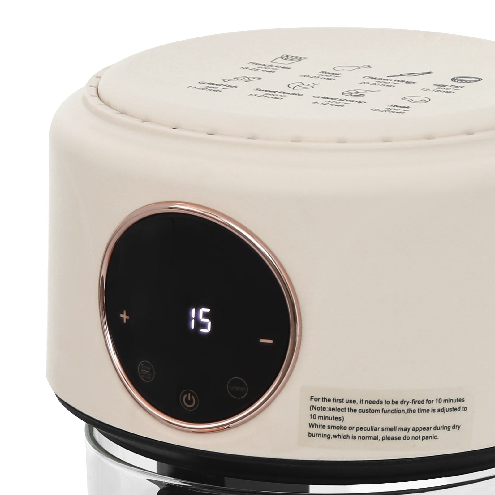 4.5 Quart Air Fryer, Borosilicate Glass Basket - Nonstick &amp; Dishwasher Safe, 360° View, Adjustable Temperature, Touch Panel Control, 0-60min Timer 1200W for Home Kitchens (White)
