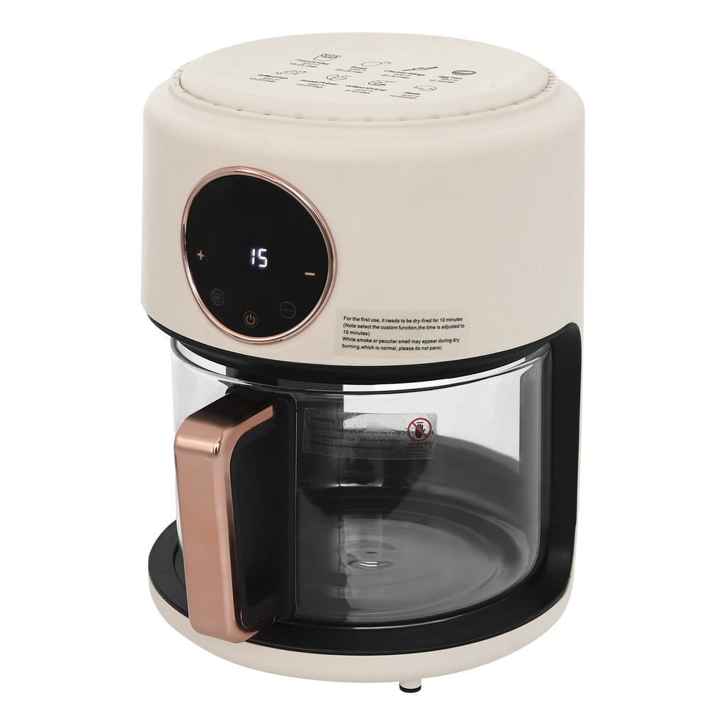 4.5 Quart Air Fryer, Borosilicate Glass Basket - Nonstick &amp; Dishwasher Safe, 360° View, Adjustable Temperature, Touch Panel Control, 0-60min Timer 1200W for Home Kitchens (White)