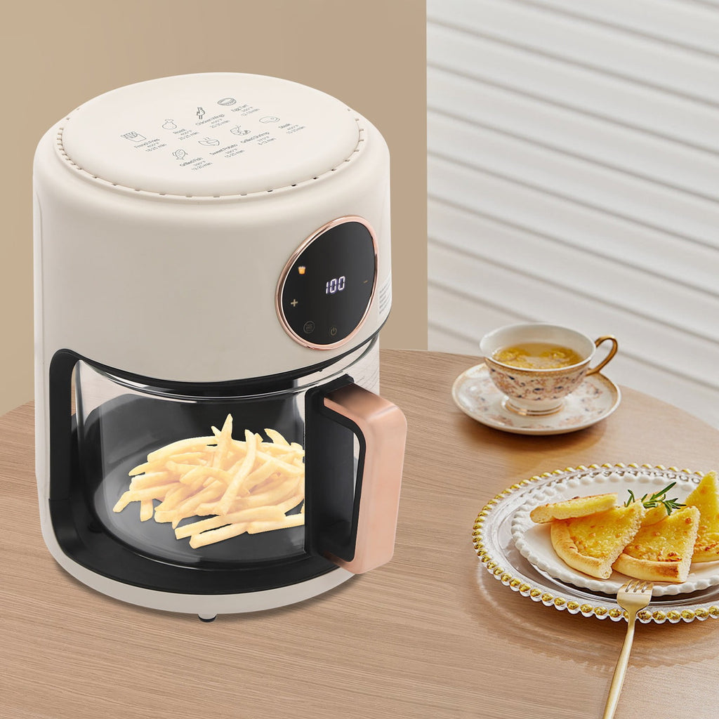 4.5 Quart Air Fryer, Borosilicate Glass Basket - Nonstick &amp; Dishwasher Safe, 360° View, Adjustable Temperature, Touch Panel Control, 0-60min Timer 1200W for Home Kitchens (White)