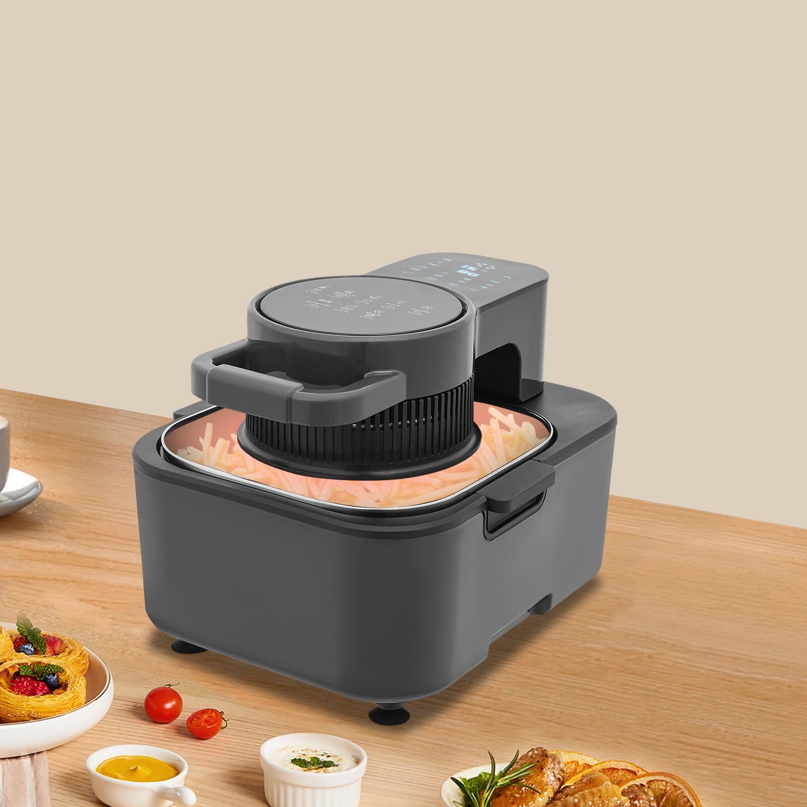 Black Oil-Free Air Fryer, 9L 1350W 6 Functions LCD Screen 360° Hot Air Family Gathering
