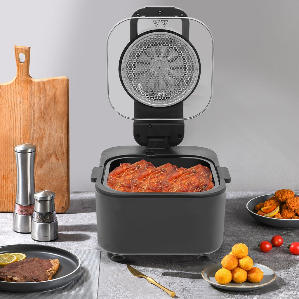 Black Oil-Free Air Fryer, 9L 1350W 6 Functions LCD Screen 360° Hot Air Family Gathering