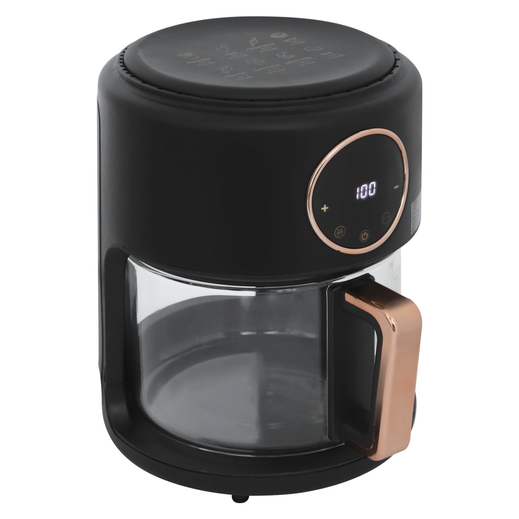 4.44Qt Mini Air Fryer, Adjustable Temperature Glass Air Fryer, 360° Viewable Touch Screen with Digital Display (Black)