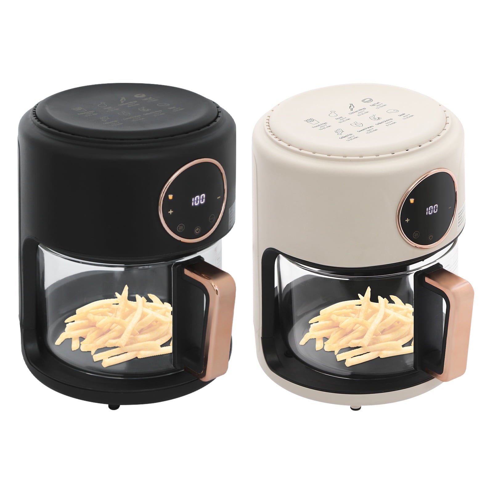 4.44Qt Mini Air Fryer, Adjustable Temperature Glass Air Fryer, 360° Viewable Touch Screen with Digital Display (Black)