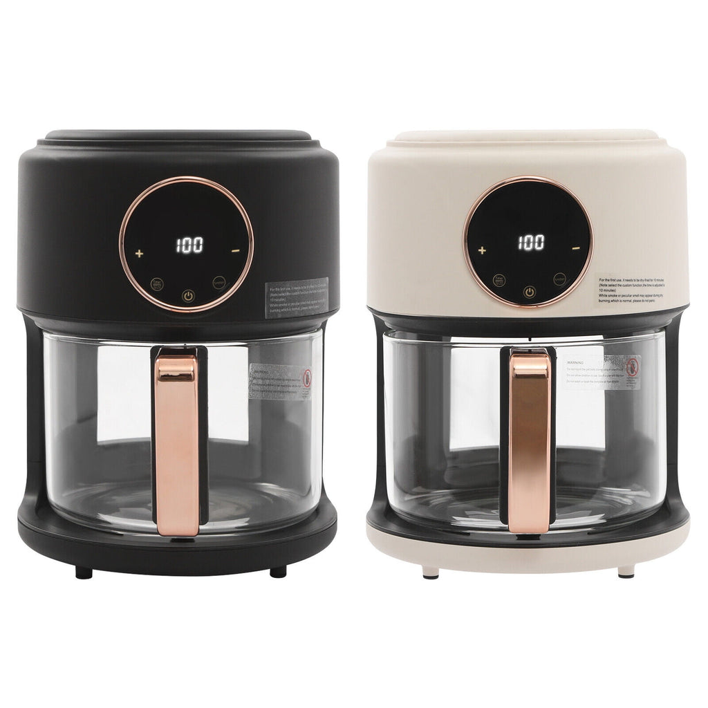 4.44Qt Mini Air Fryer, Adjustable Temperature Glass Air Fryer, 360° Viewable Touch Screen with Digital Display (Black)