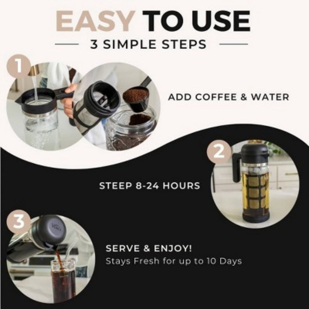 1.4L Cold Brew 360 Coffee Maker, Manual, Steep 6 - 12 Hours, Glass Carafe, 6 Cups, Black