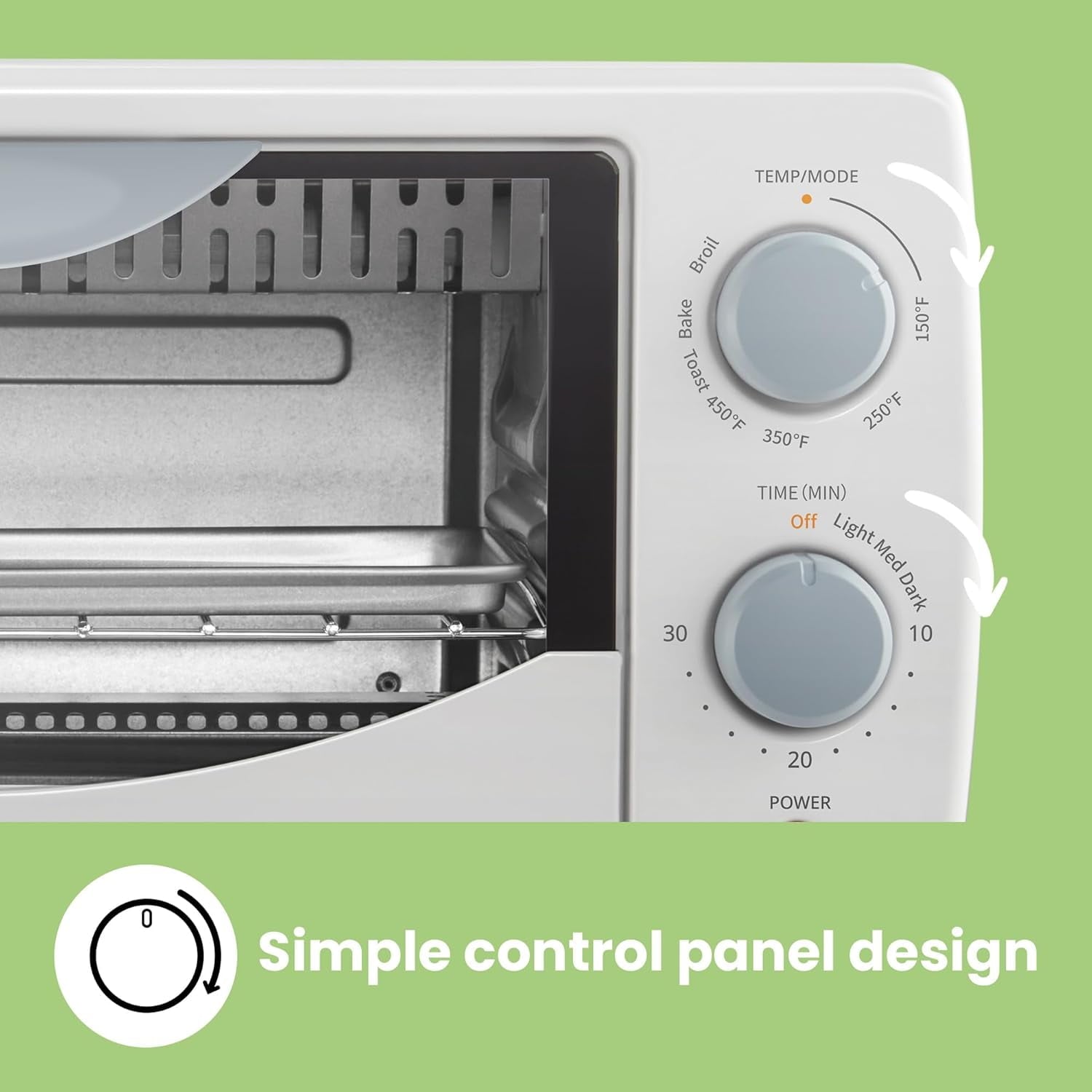Compact Toaster Oven with 3 Functions, 4  Capacity, 950W White Mini Oven for Pizza &amp; Baking