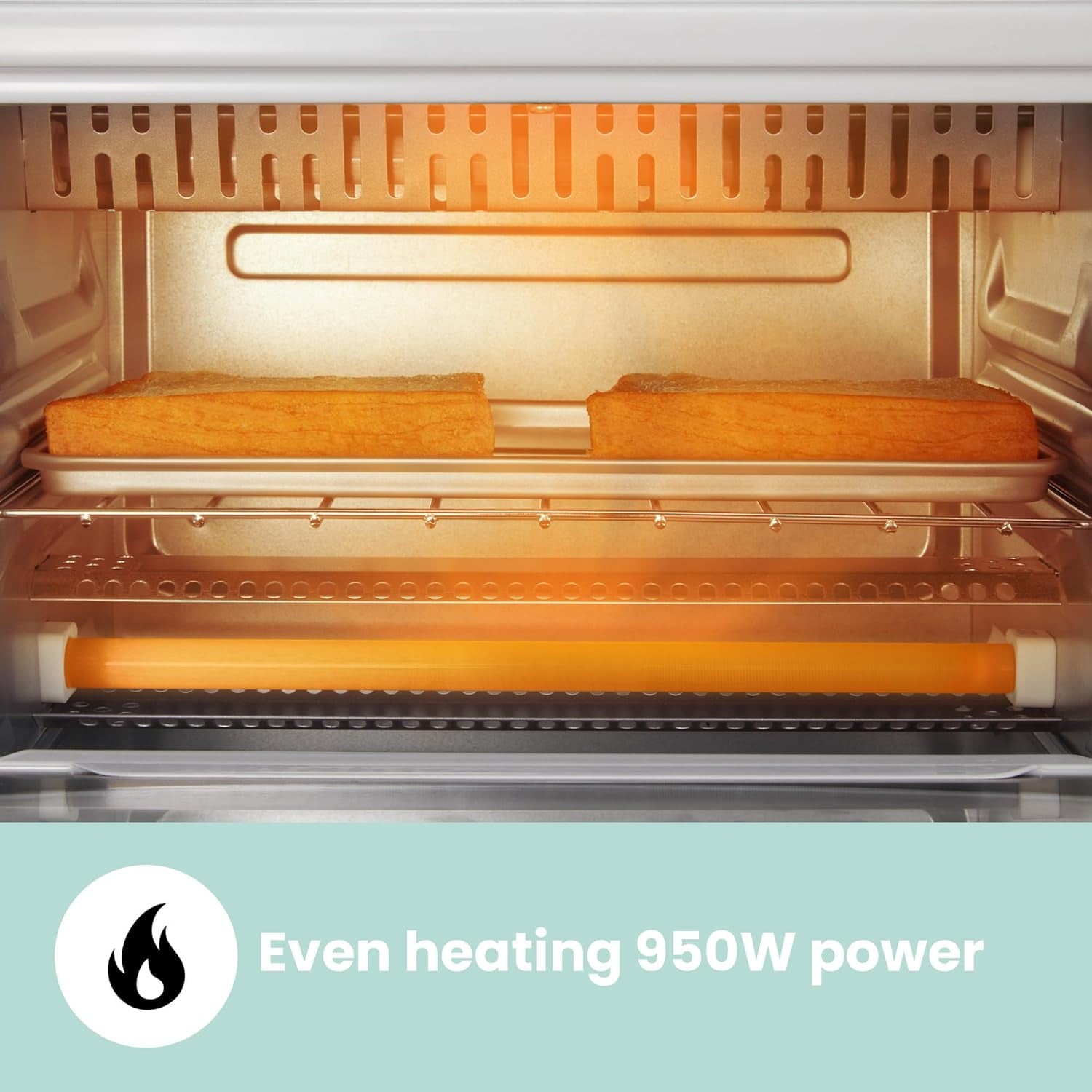 Compact Toaster Oven with 3 Functions, 4  Capacity, 950W White Mini Oven for Pizza &amp; Baking