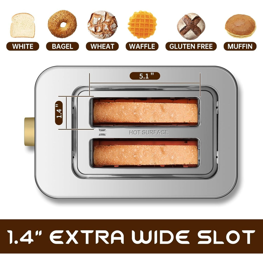 Touch Control Screen Toaster, Smart Stainless Toaster, 6 Shade Setting, 6 Bread Selection, Countdown, Removable Crumb Tray, 900W, Peach Pink