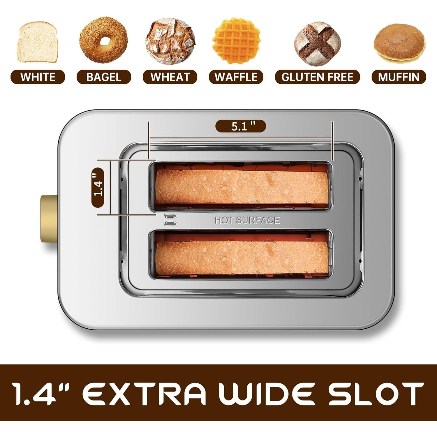 Touch Control Screen Toaster, Smart Stainless Toaster, 6 Shade Setting, 6 Bread Selection, Countdown, Removable Crumb Tray, 900W, Peach Pink