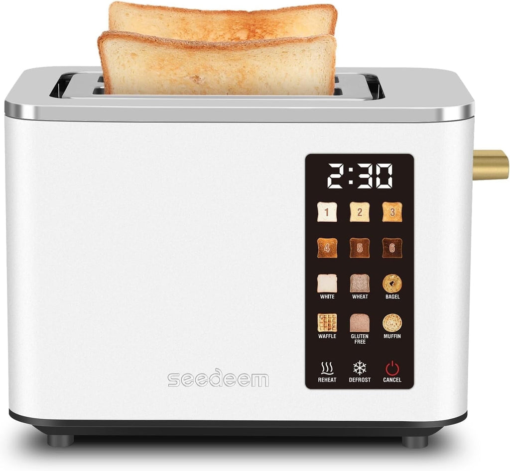 Touch Control Screen Toaster, Smart Stainless Toaster, 6 Shade Setting, 6 Bread Selection, Countdown, Removable Crumb Tray, 900W, Peach Pink