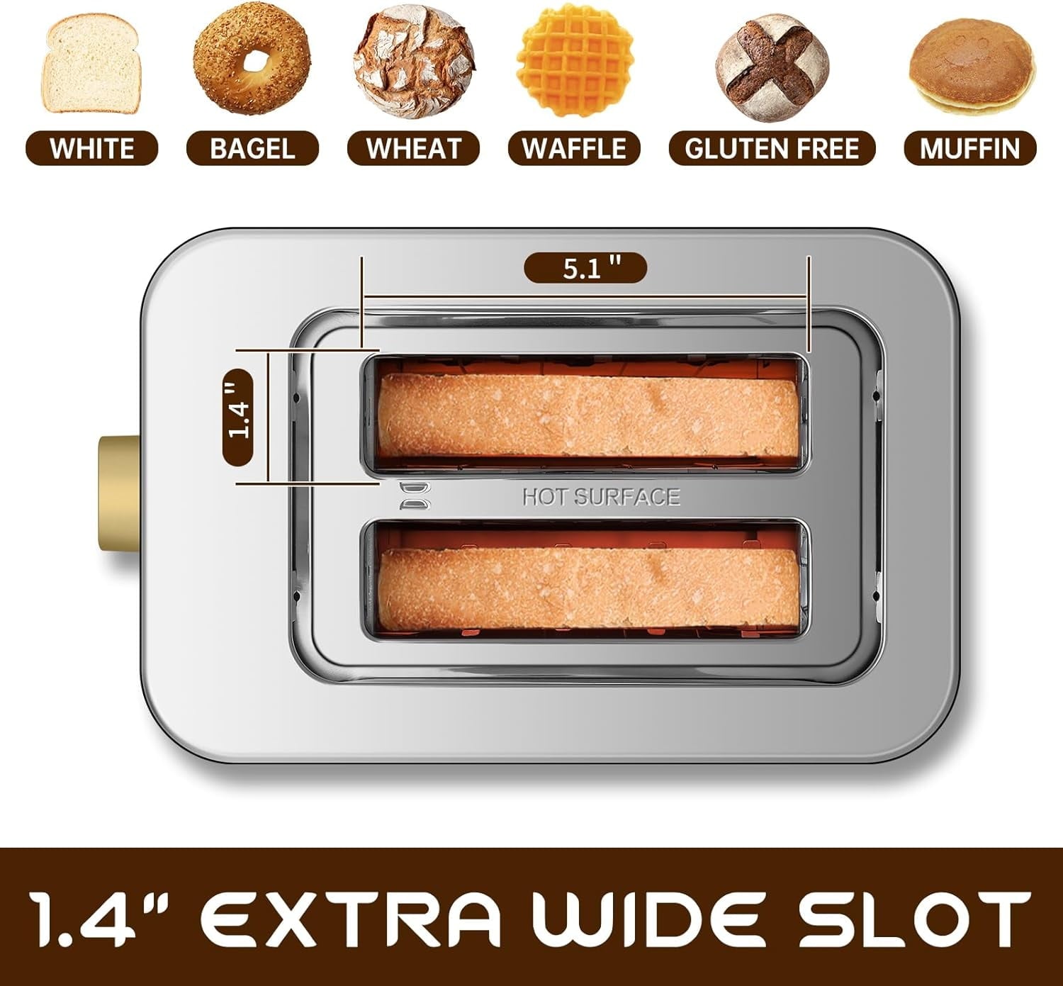 Touch Control Screen Toaster, Smart Stainless Toaster, 6 Shade Setting, 6 Bread Selection, Countdown, Removable Crumb Tray, 900W, Peach Pink