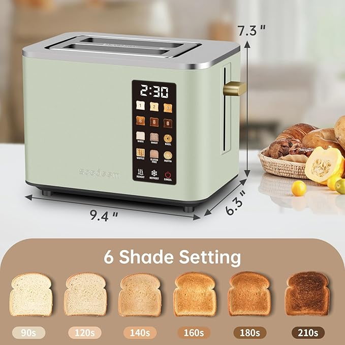Touch Control Screen Toaster, Smart Stainless Toaster, 6 Shade Setting, 6 Bread Selection, Countdown, Removable Crumb Tray, 900W, Peach Pink