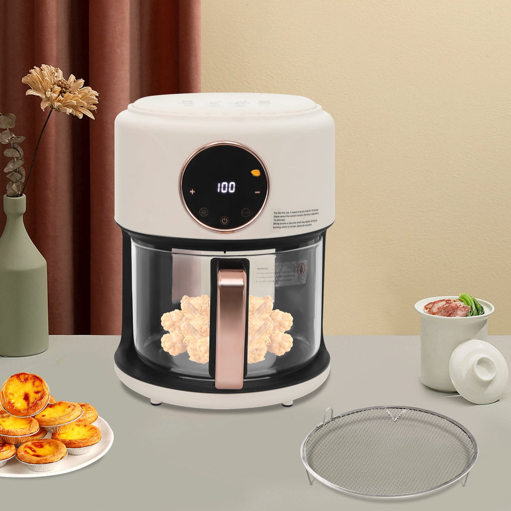 Glass Air Fryer, 4.2L Capacity with 360° Viewable Borosilicate Pot, 1200W Power and 8 Presets, Digital Touchscreen for Healthy Cooking
