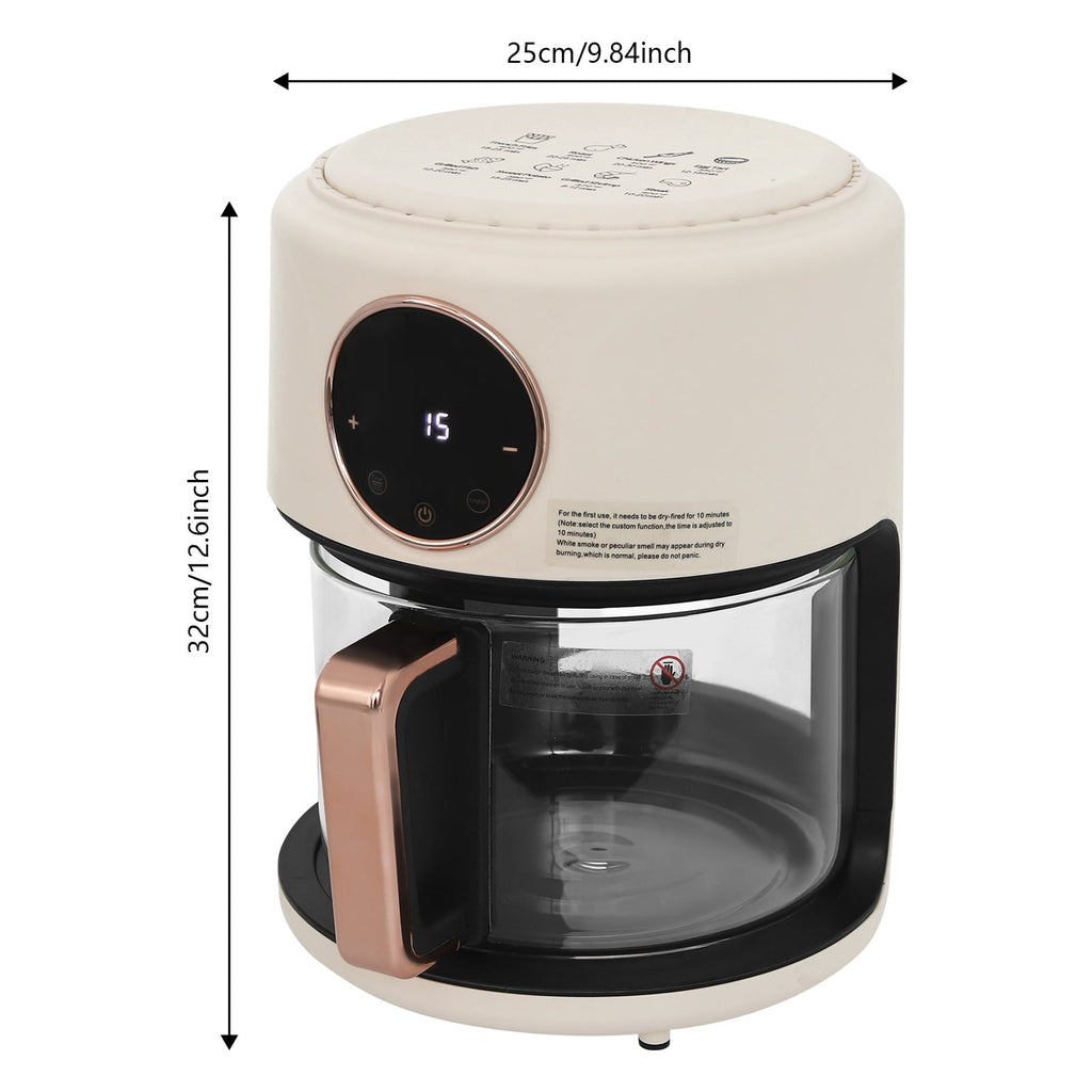 Glass Air Fryer, 4.2L Capacity with 360° Viewable Borosilicate Pot, 1200W Power and 8 Presets, Digital Touchscreen for Healthy Cooking