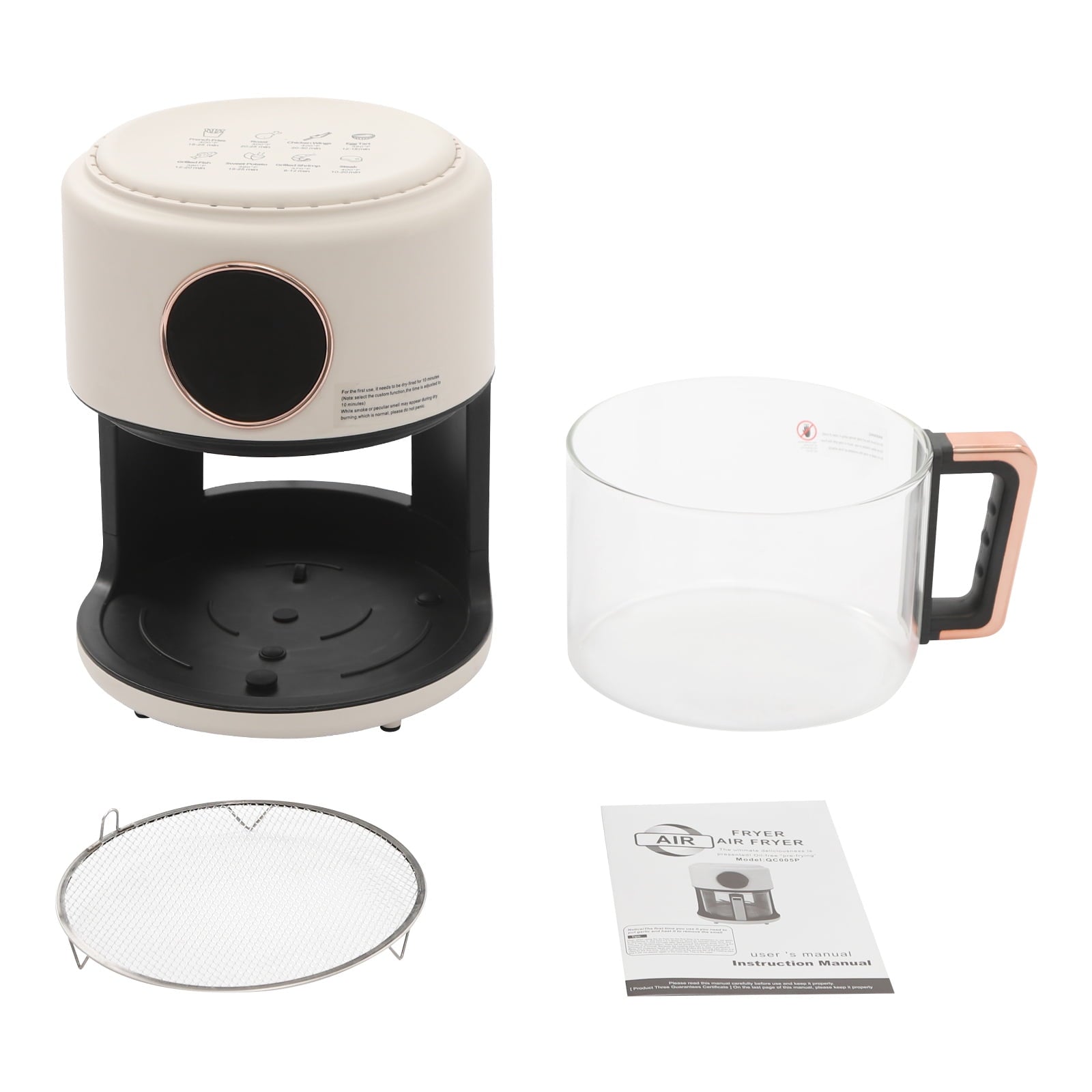 Glass Air Fryer, 4.2L Capacity with 360° Viewable Borosilicate Pot, 1200W Power and 8 Presets, Digital Touchscreen for Healthy Cooking