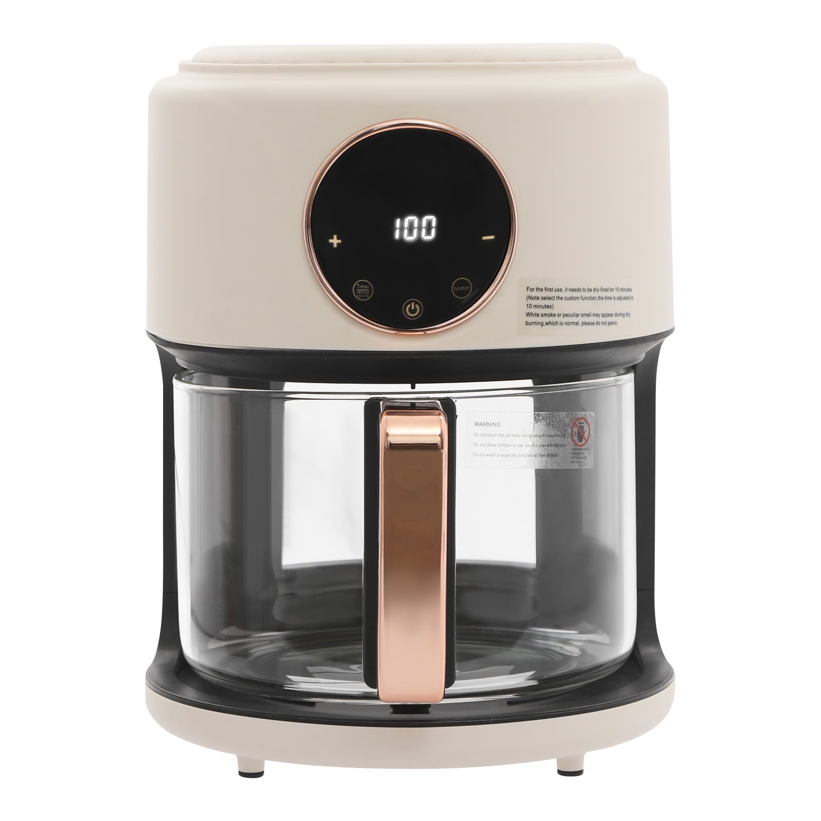 4.2L Airy Fryer, 1200W Glass Air Fryer, 360° Viewable Airy Fryer Black