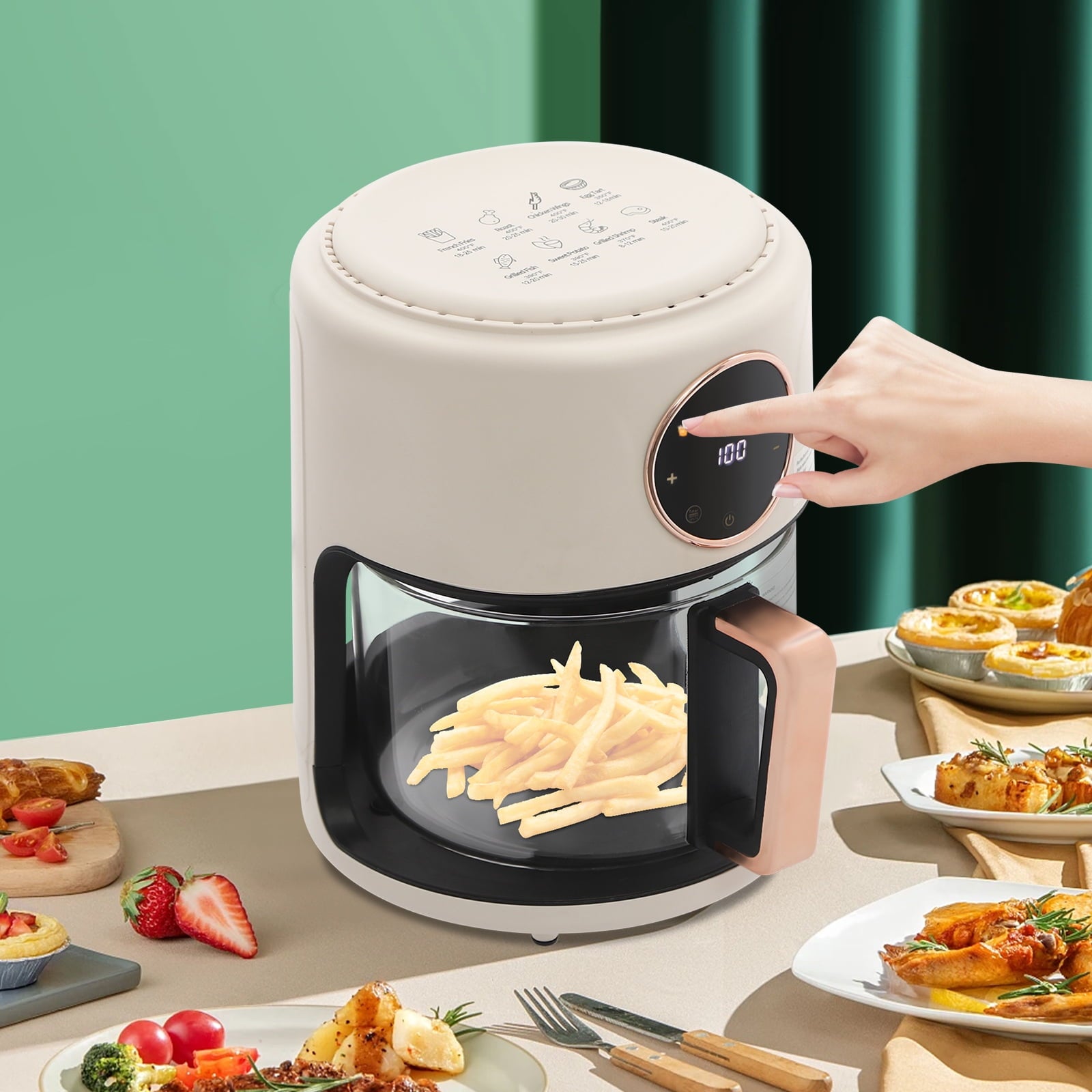 4.2L Air Fryer with Stainless Steel Grill – 1200W, 80-200℃, 31.5in Cord – White, US Plug, Tabletop