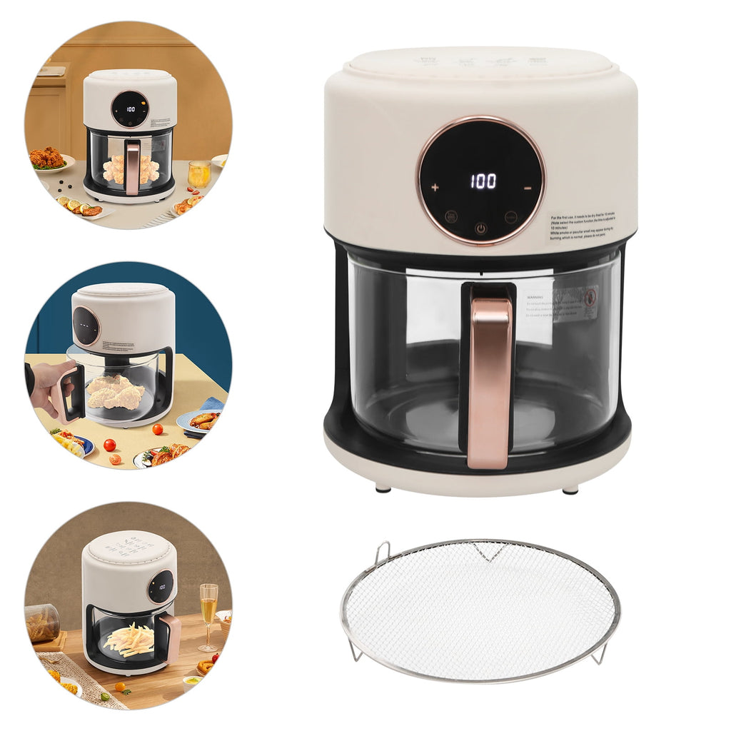 4.2L Air Fryer with Stainless Steel Grill – 1200W, 80-200℃, 31.5in Cord – White, US Plug, Tabletop