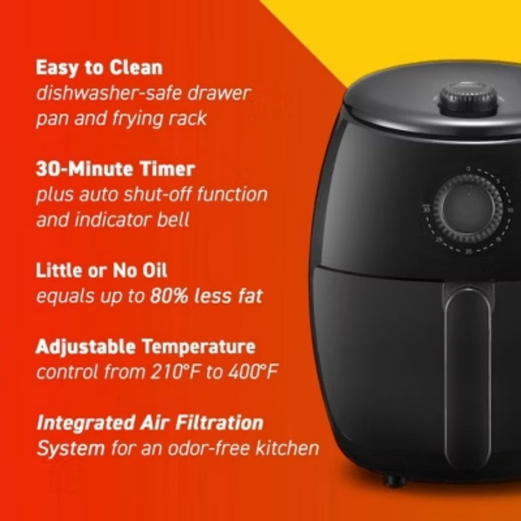 2.1qt Air Fryer - Black, Cook up to 1.5lbs, 30min timer, 395°F thermostat