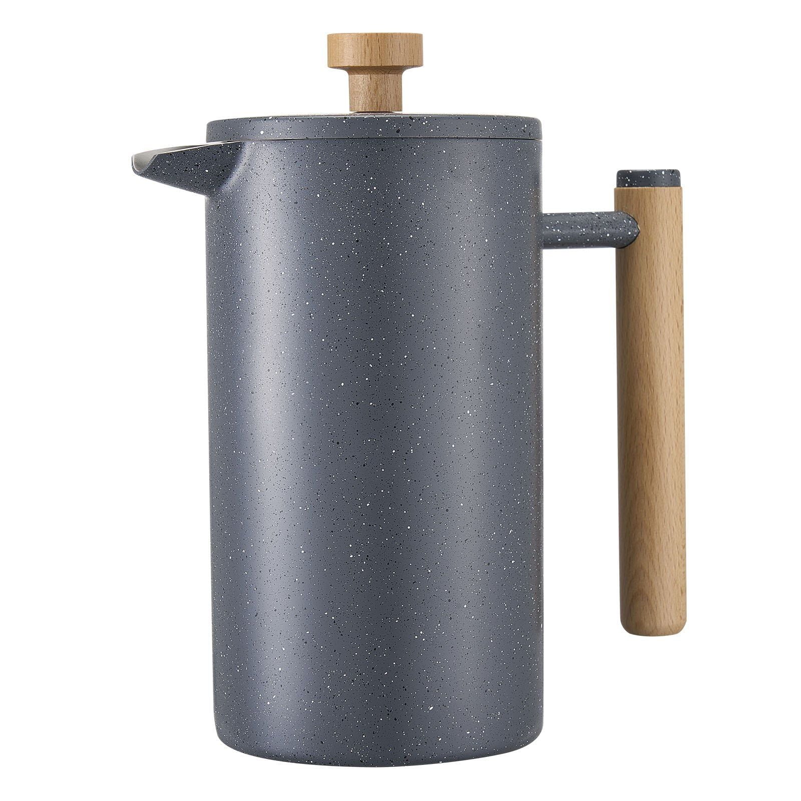 Insulated French Press Coffee Maker, 34 oz Stainless Steel, with Permanent Mesh Filter - For Brewing Coffee, Tea, Cold Brew at Home, Office, Camping (Black)