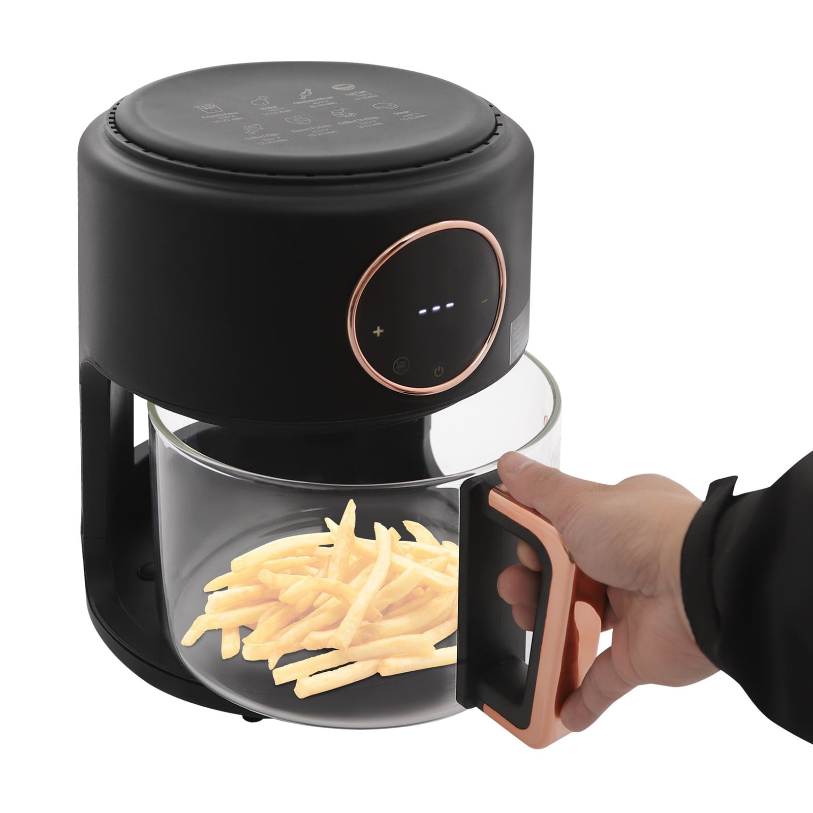 1 PCS Airy Fryer, 4.2L/3.81Qt Glass Air Fryer, 360° Viewable Airy Fryer(Black), Voltage: 110V, Power: 1200W