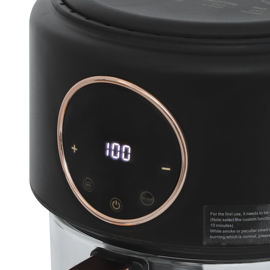 1 PCS Airy Fryer, 4.2L/3.81Qt Glass Air Fryer, 360° Viewable Airy Fryer(Black), Voltage: 110V, Power: 1200W
