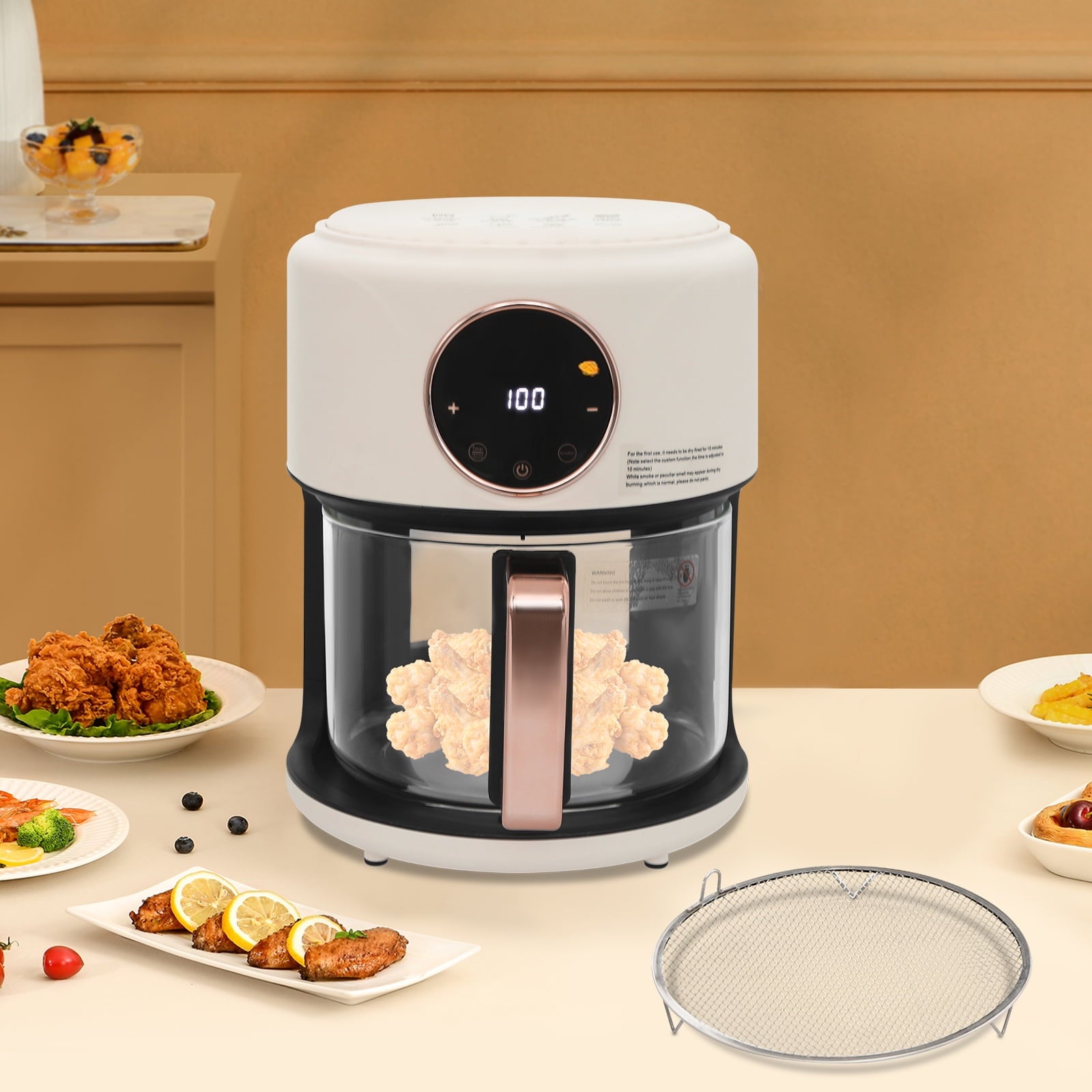 4.2L Airy Fryer, 1200W Glass Air Fryer, 360° Viewable Airy Fryer Black
