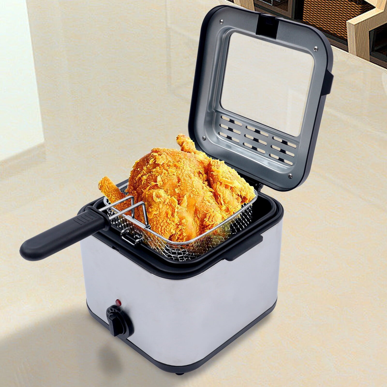 2.5L Deep Fryer Electric Stainless Steel Fryer with Basket, Deep Fryer Pot Adjustable Temperature with View Window and Filter for Fried Chicken, Shrimp, French Fries, Chips