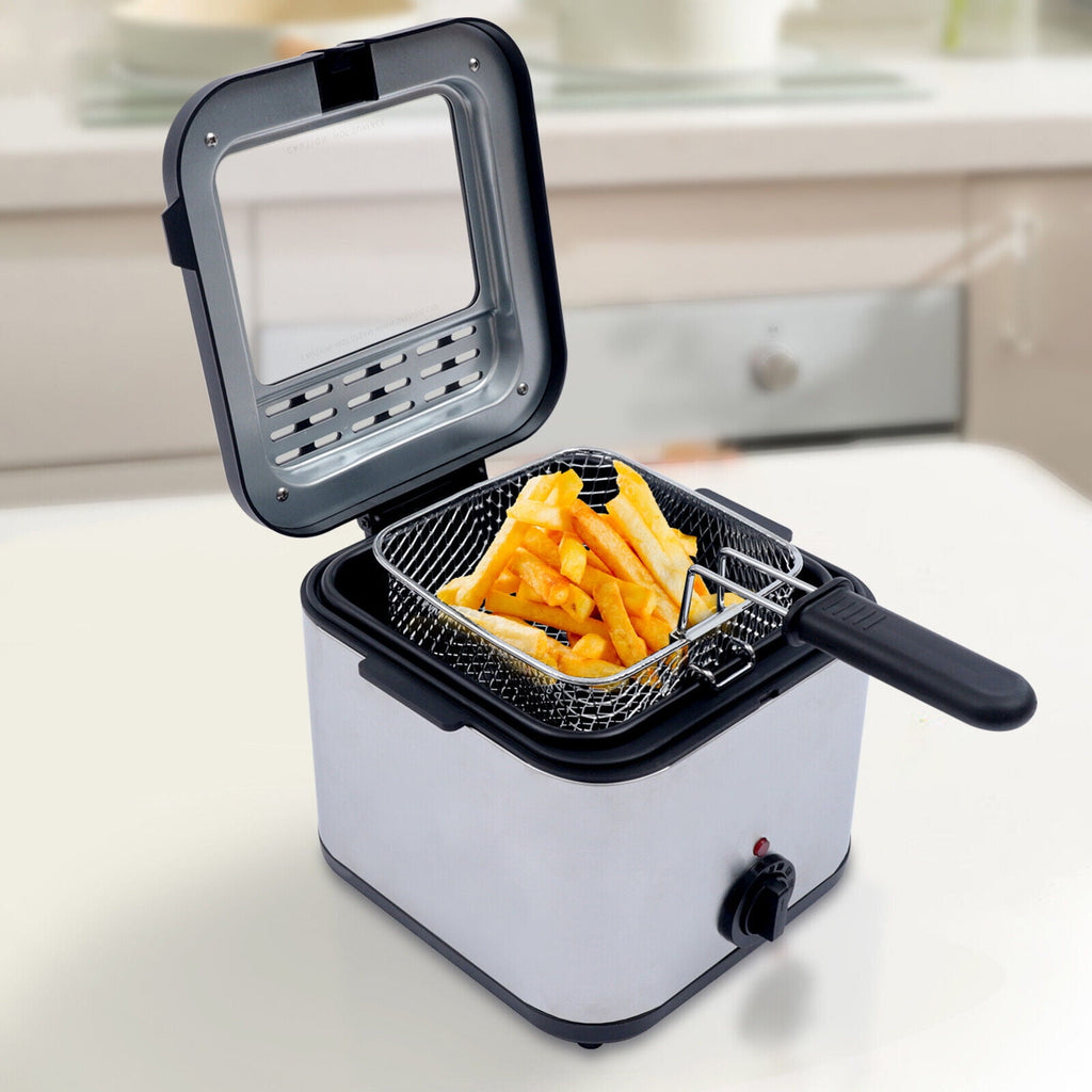 2.5L Deep Fryer Electric Stainless Steel Fryer with Basket, Deep Fryer Pot Adjustable Temperature with View Window and Filter for Fried Chicken, Shrimp, French Fries, Chips