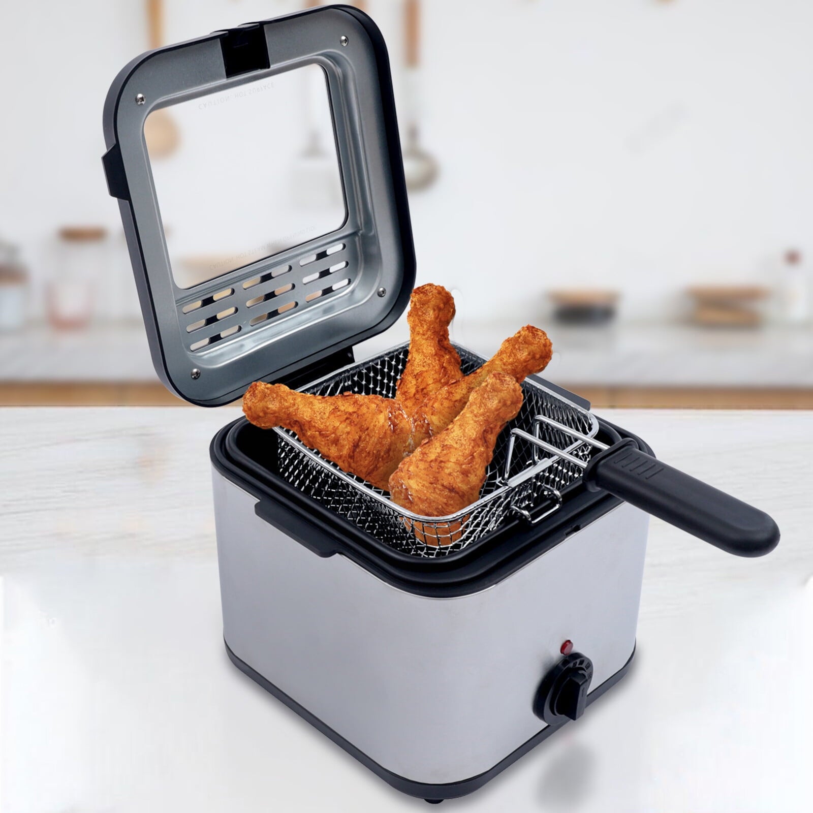 2.5L Deep Fryer Electric Stainless Steel Fryer with Basket, Deep Fryer Pot Adjustable Temperature with View Window and Filter for Fried Chicken, Shrimp, French Fries, Chips