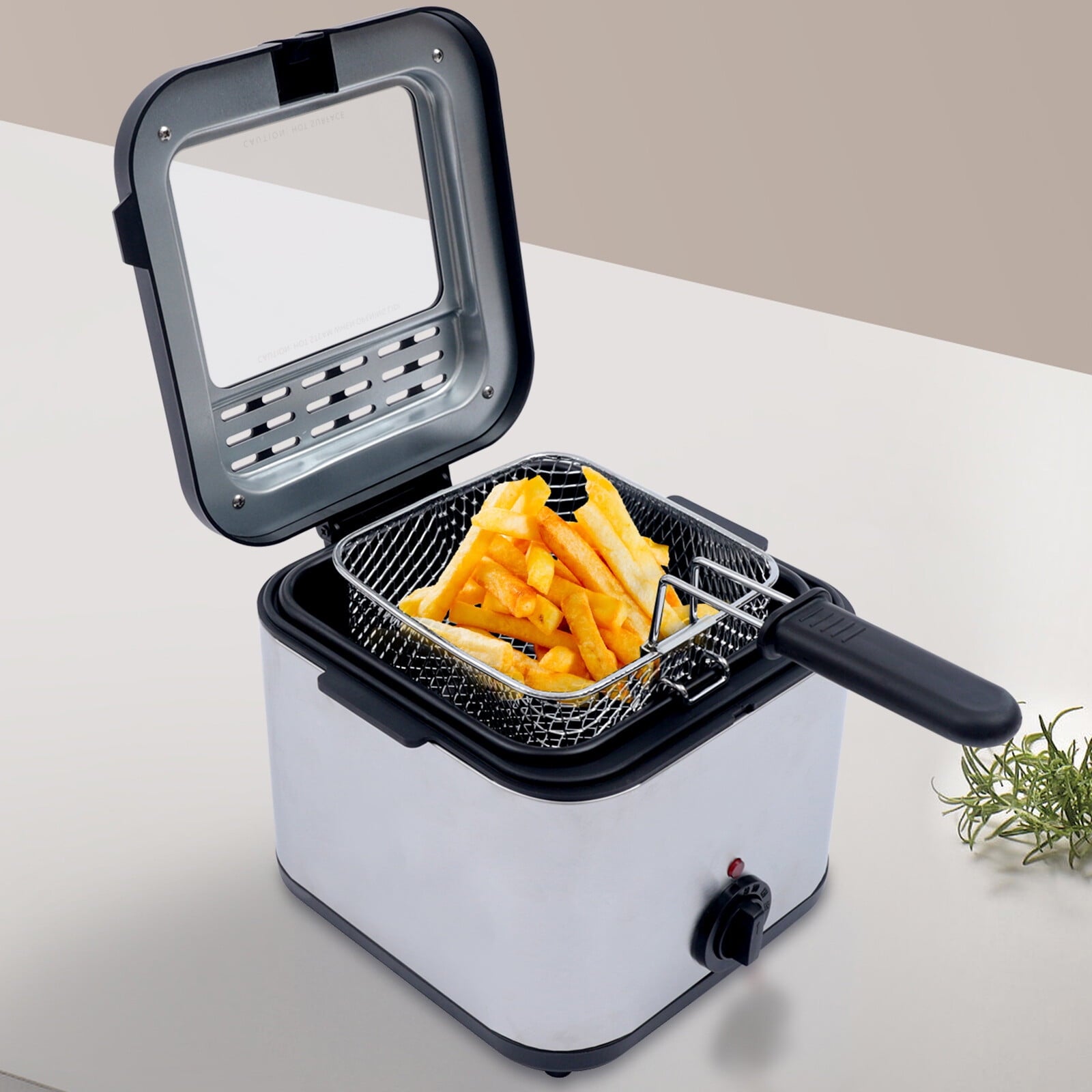 2.5L Deep Fryer Electric Stainless Steel Fryer with Basket, Deep Fryer Pot Adjustable Temperature with View Window and Filter for Fried Chicken, Shrimp, French Fries, Chips