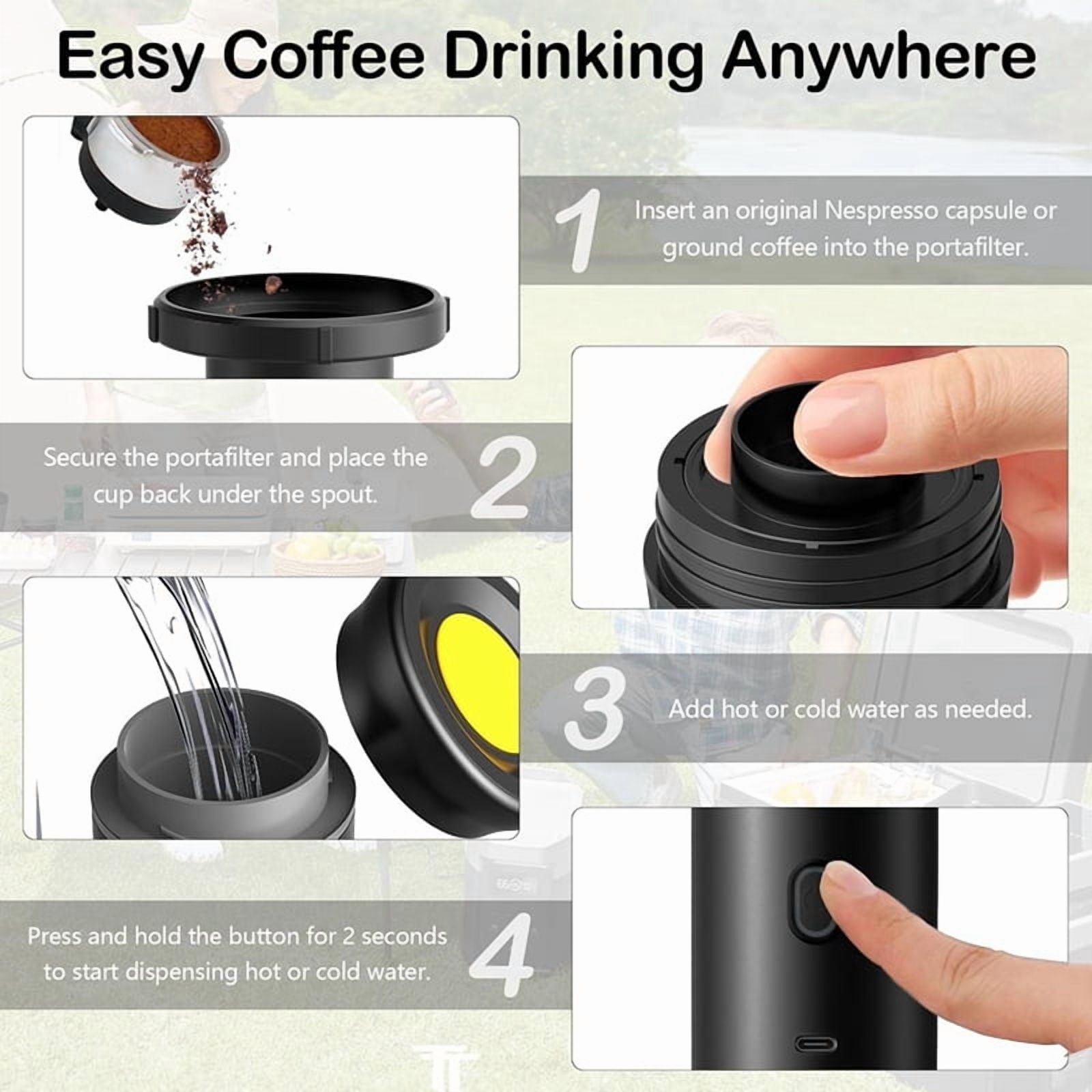1 * portable coffee maker 1 * usb cable 1 * spoon-Black