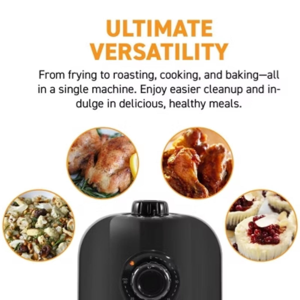 1.1qt Oil-Free Air Fryer with Adjustable Thermostat, 1000W, Cool-Touch Handle, Dishwasher-Safe Rack - Black